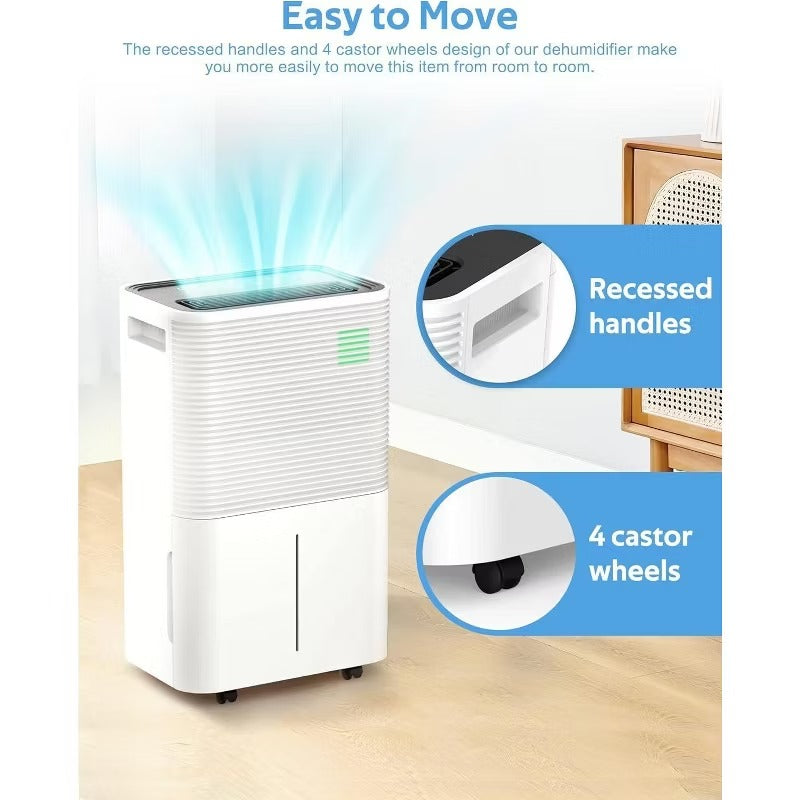 R.W. FLAME 45 Pint Efficient Dehumidifier, Auto Defrost, 4L Water Tank, 3-Color LED Light, for Home, Bathroom, Bedroom, White, Quiet Operation