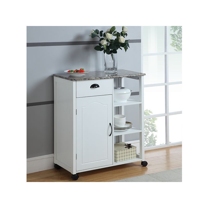 Kings Brand Furniture Francois Wood & Marble Vinyl Top Kitchen Storage Cabinet Cart, White