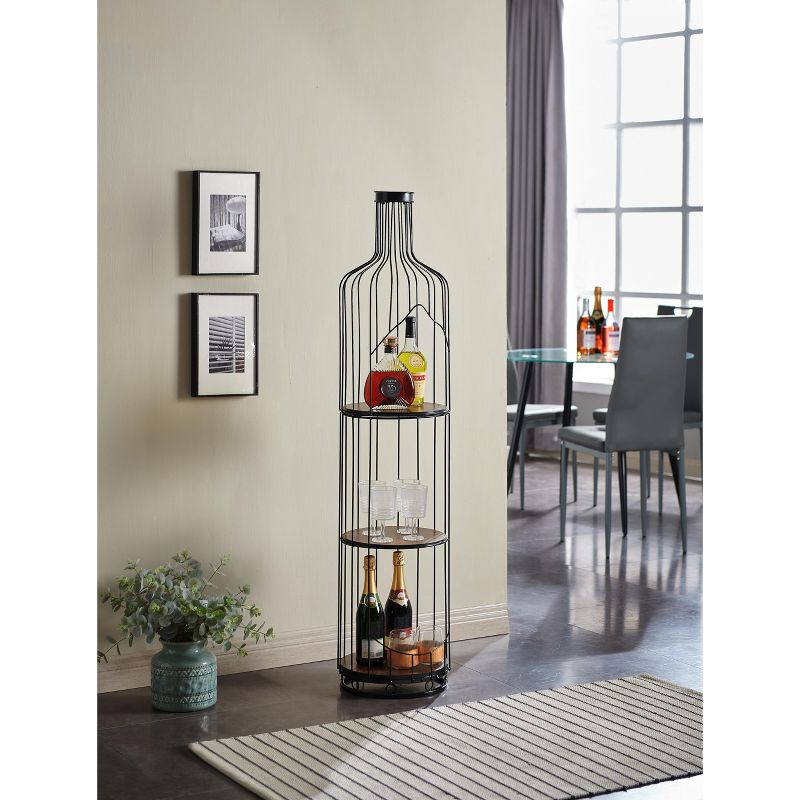 Kings Brand Furniture - Tall Wine Bottle Shaped Stand with Shelf Floor Wine Rack Holder Black Oak