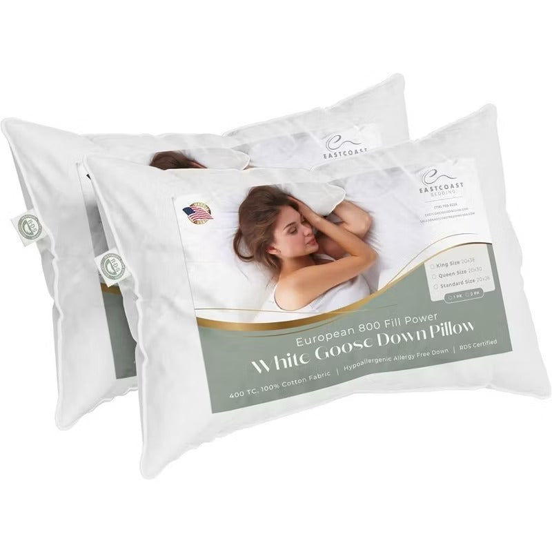 East Coast Bedding Elite European Down Dream Firm Pillow 800 Fill Power Set of 2