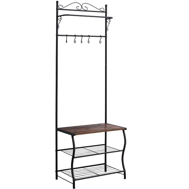 Kings Brand Furniture Brentwood Entryway Shoe Bench, Coat Rack Black