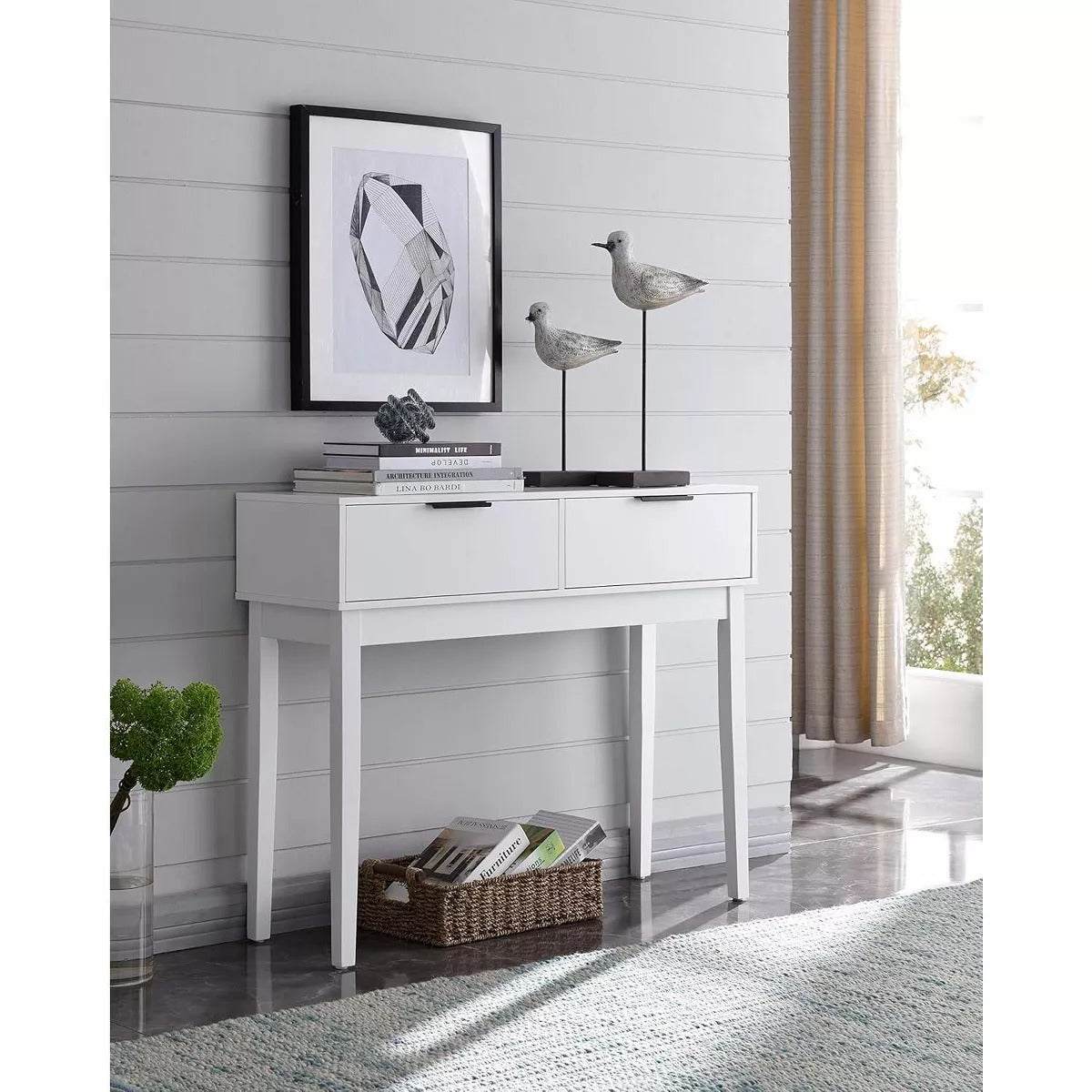 Kings Brand Furniture - Atmore Modern Console Sofa Entry Table with 2 Storage Drawers, White