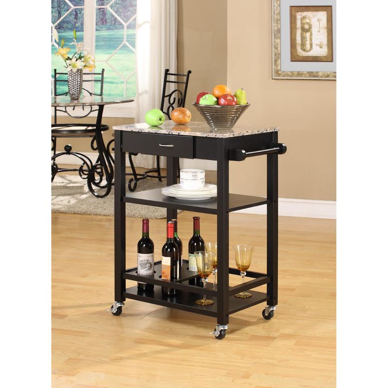 Kings Brand Furniture Adrian Kitchen Buffet Serving Cart with 4 Wine Bottle Capacity Rack , Black