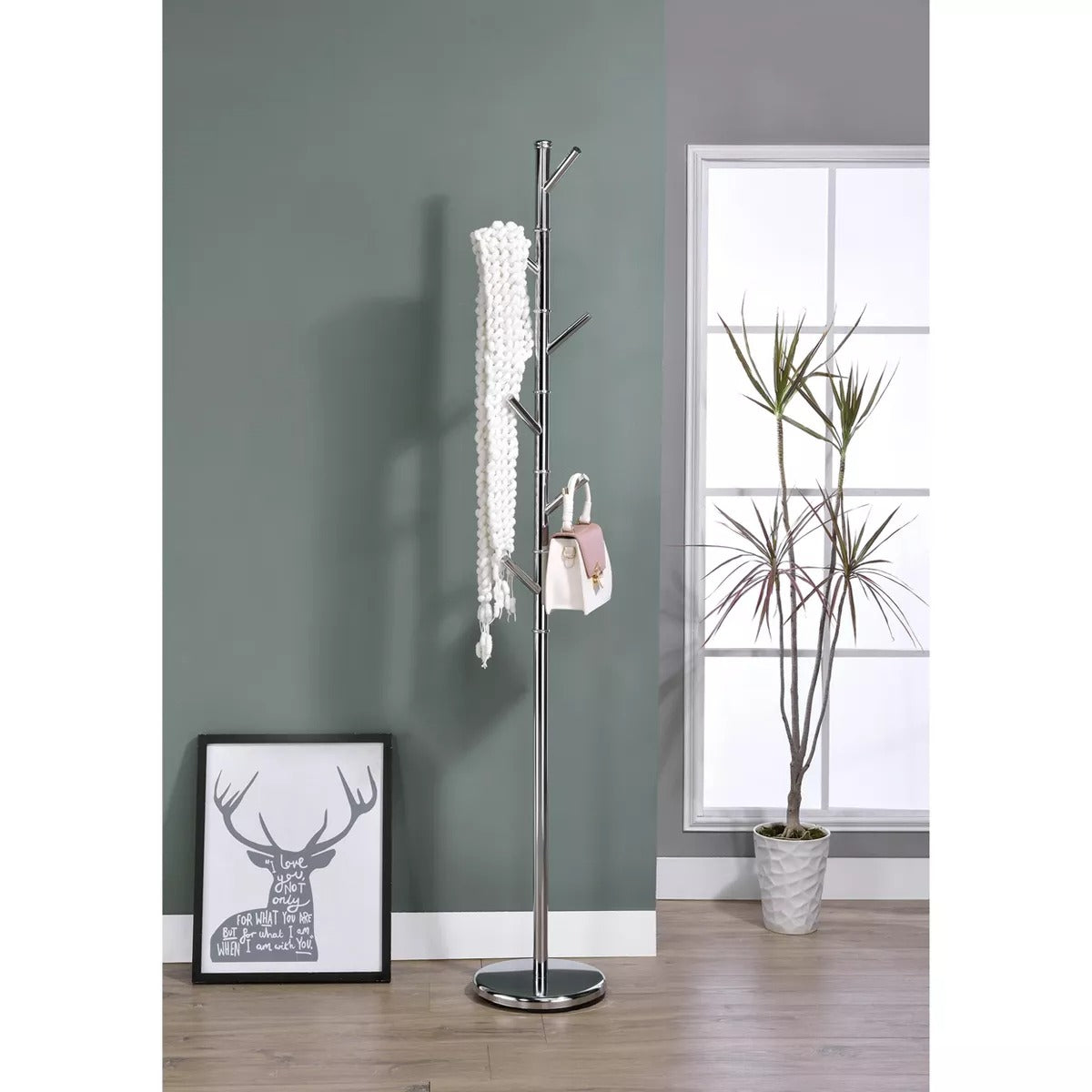 Kings Brand Furniture - Metal Freestanding Hall Tree Coat Rack Stand for Bedroom, Office, Hats Coats Scarves, Chrome