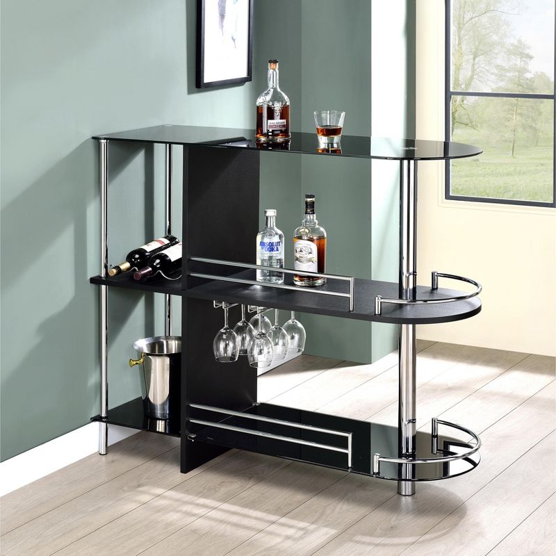 Kings Brand Furniture Bar Table with Wine Rack Black