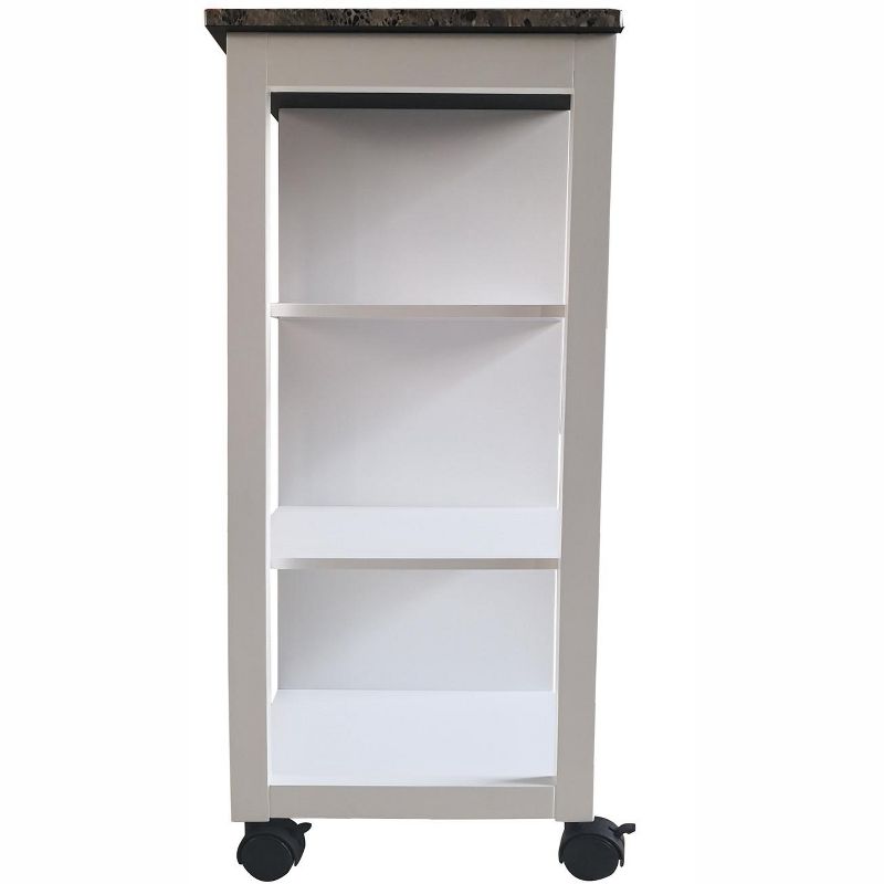 Kings Brand Furniture Francois Wood & Marble Vinyl Top Kitchen Storage Cabinet Cart, White