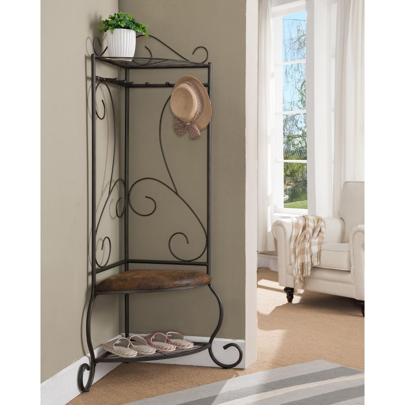 Kings Brand Furniture Akiba 6-Hook Hall Tree Storage Bench with Coat Rack, Pewter