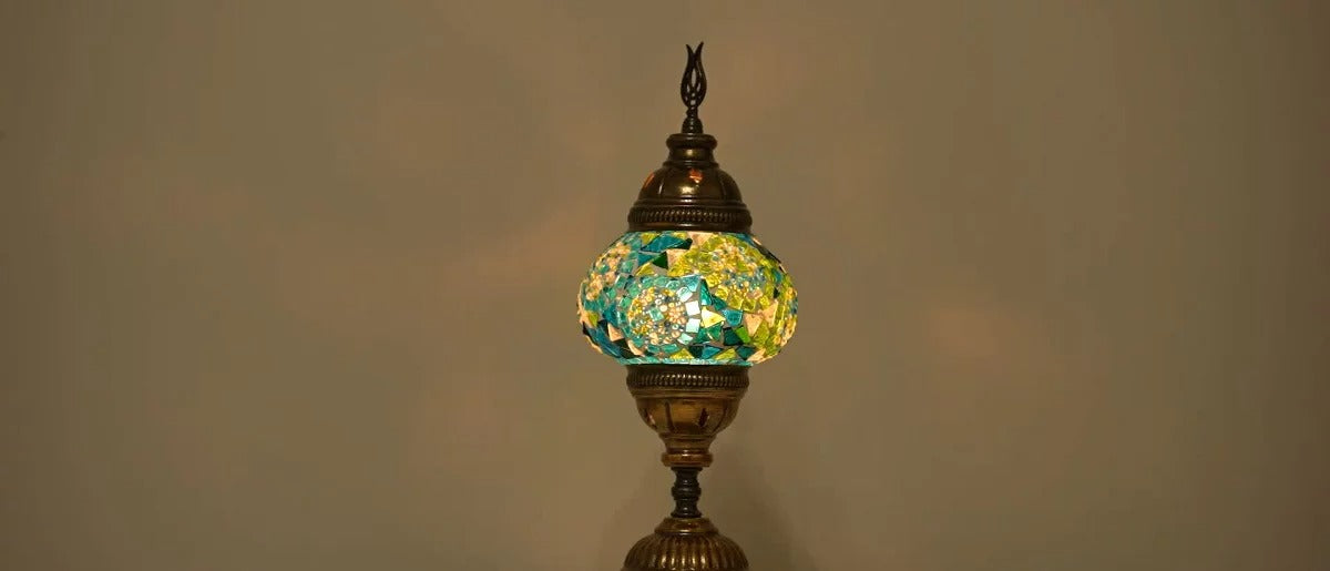 Kafthan 14.5 in. Handmade Turquoise Circles Mosaic Glass Table Lamp