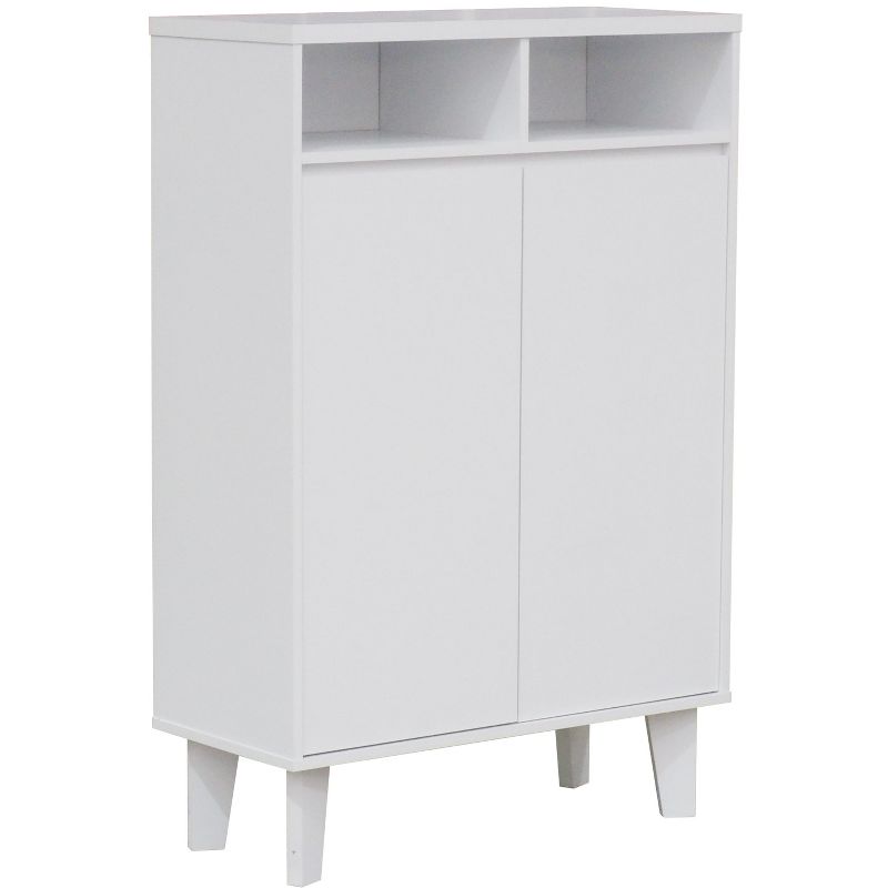 Kings Brand Furniture Elgin Modern 2-Door with Open Shelf Shoe Rack Storage Cabinet, White