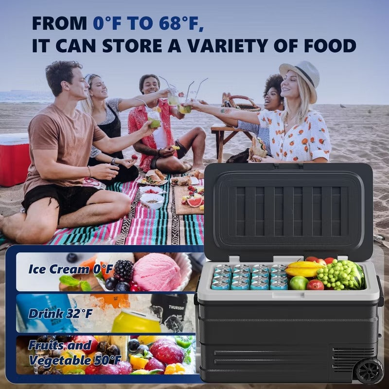 Simzlife 80Qt Outdoor Portable Car Refrigerator with Wheels