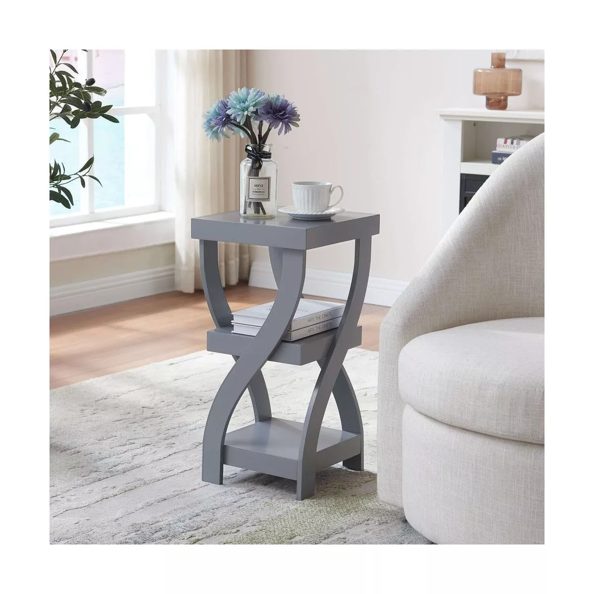 Kings Brand Furniture - 3 Tier End Table - Square End Table - Table for Bedroom, Grey