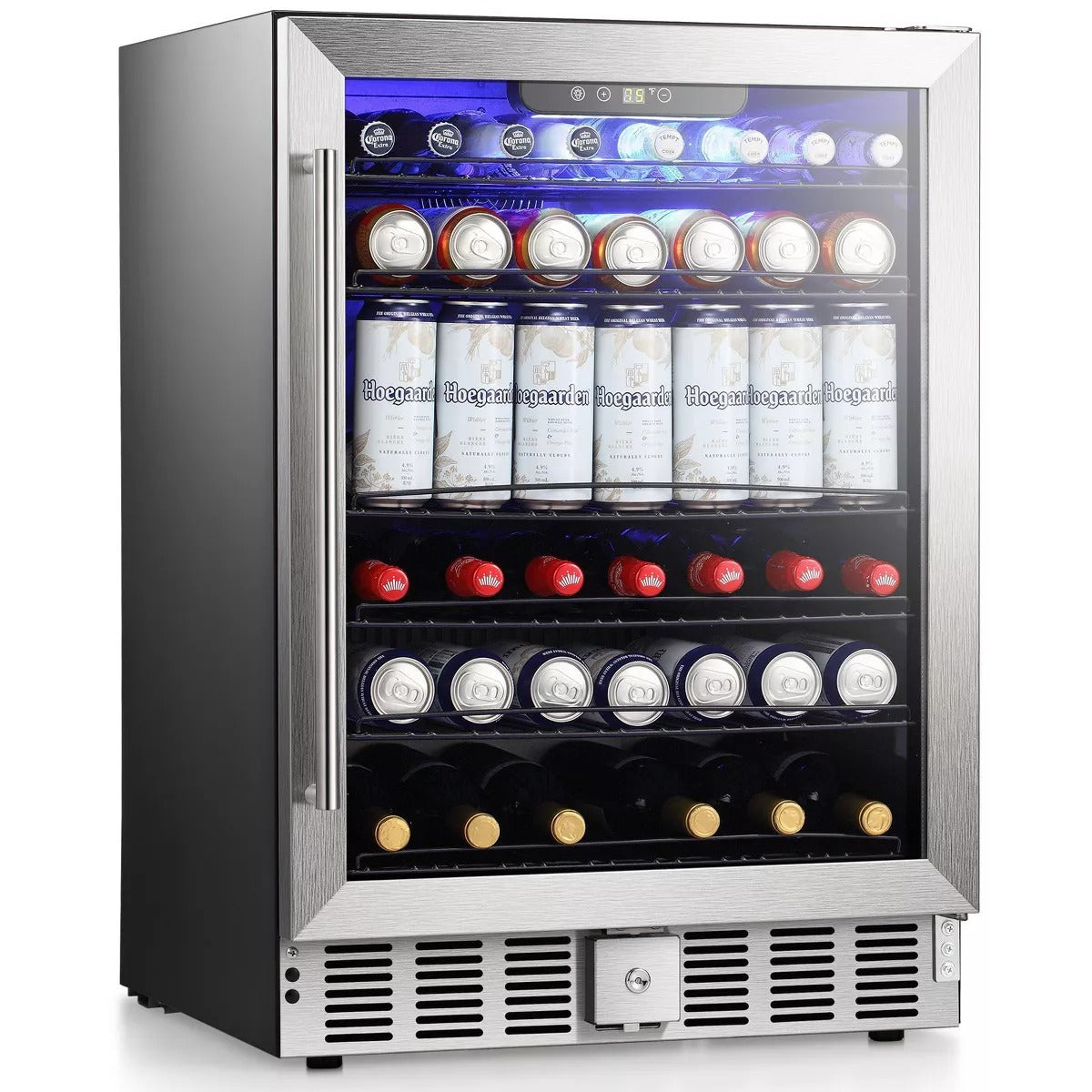 R.W.FLAME 5.1 Cu.Ft Beverage Fridge, 24 Inch, 166-Can, Low Noise, Glass Door, Stainless Steel