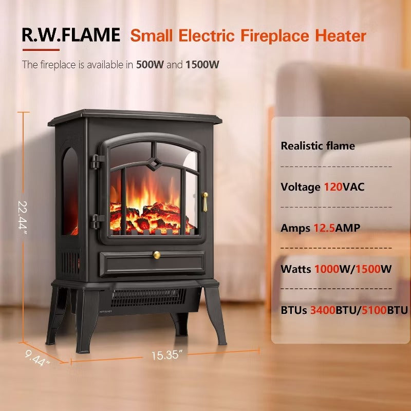 R.W.FLAME Electric Fireplace Stove Heater with Thermostat Control