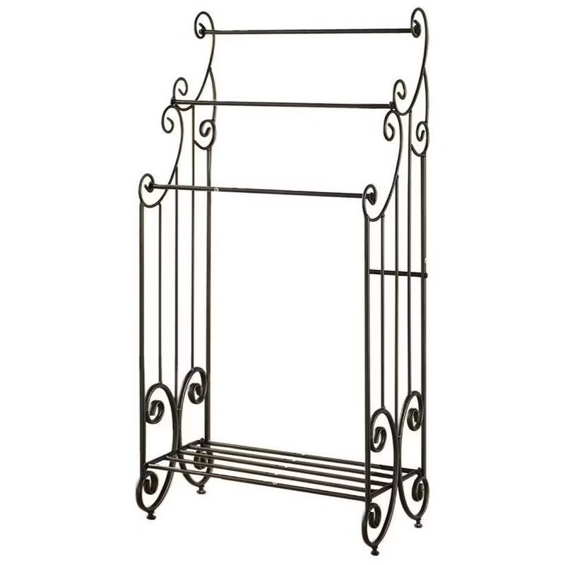 Kings Brand Furniture - Pewter Metal Free Standing Towel Rack Stand with Shelf