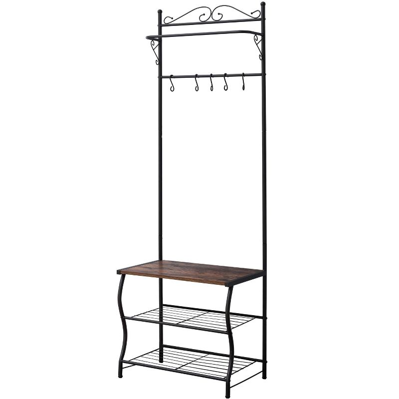 Kings Brand Furniture Brentwood Entryway Shoe Bench, Coat Rack Black