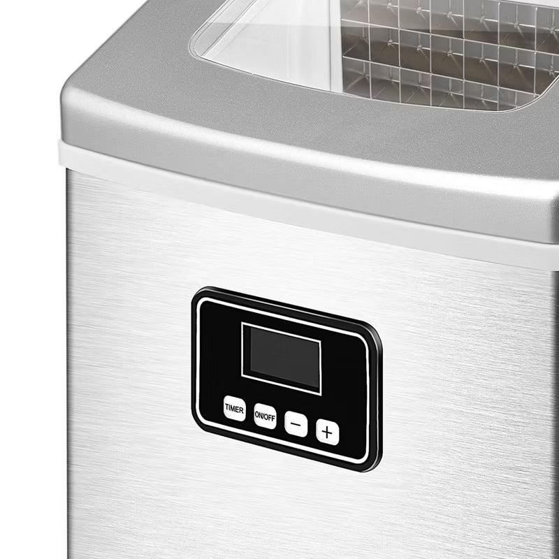 Simzlife 40 Lbs. Countertop Cube Ice Maker, Stainless Steel, Silver