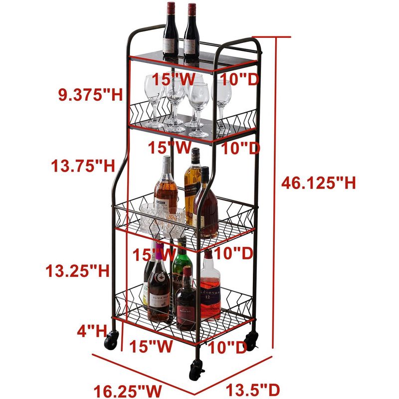 Kings Brand Furniture Lexi 4-Tier Kitchen Rolling Bakers Rack, Pewter