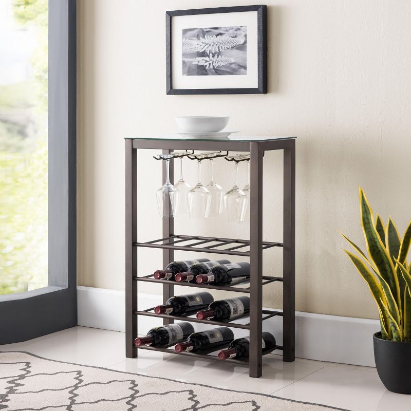 Kings Brand Furniture Freestanding Floor Wine Rack 20 Bottles with Glasses Holder (Pewter)