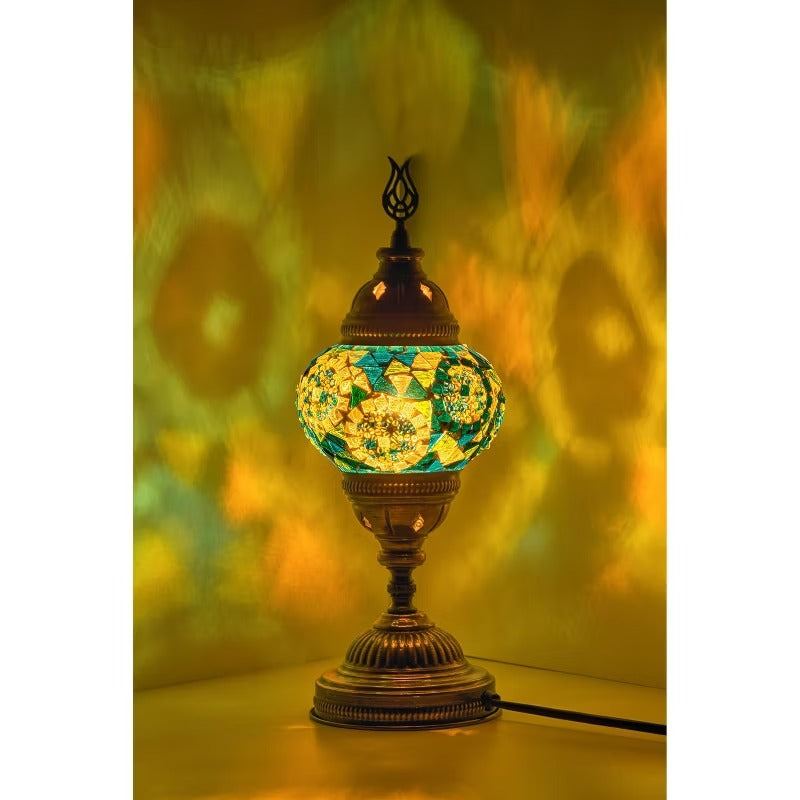 Kafthan 14.5 in. Handmade Turquoise Circles Mosaic Glass Table Lamp