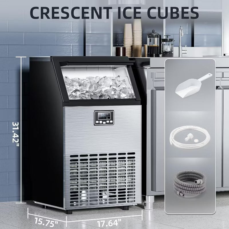 R.W.FLAME Commercial Ice Maker, Crescent Ice, 121.25lb/24H, 26.46 Pounds Storage Capacity