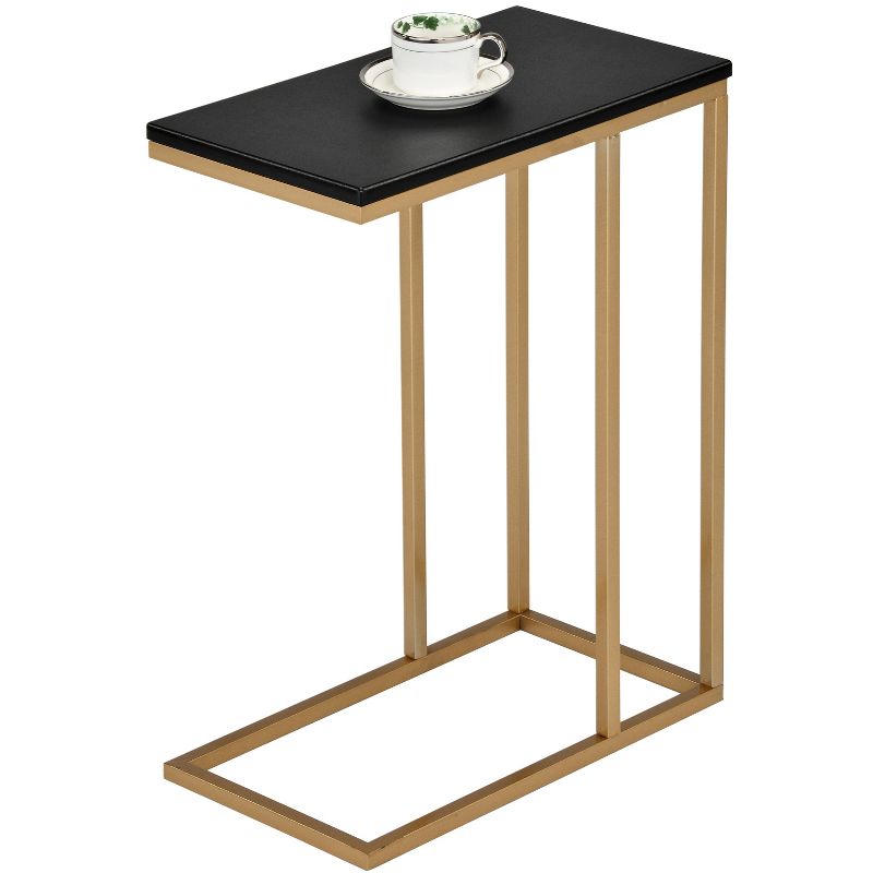 Kings Brand Furniture C-Shaped End Table Side Table for Sofa and Bed Couch Table TV Tray for Bedroom & Living Room, Gold/Black