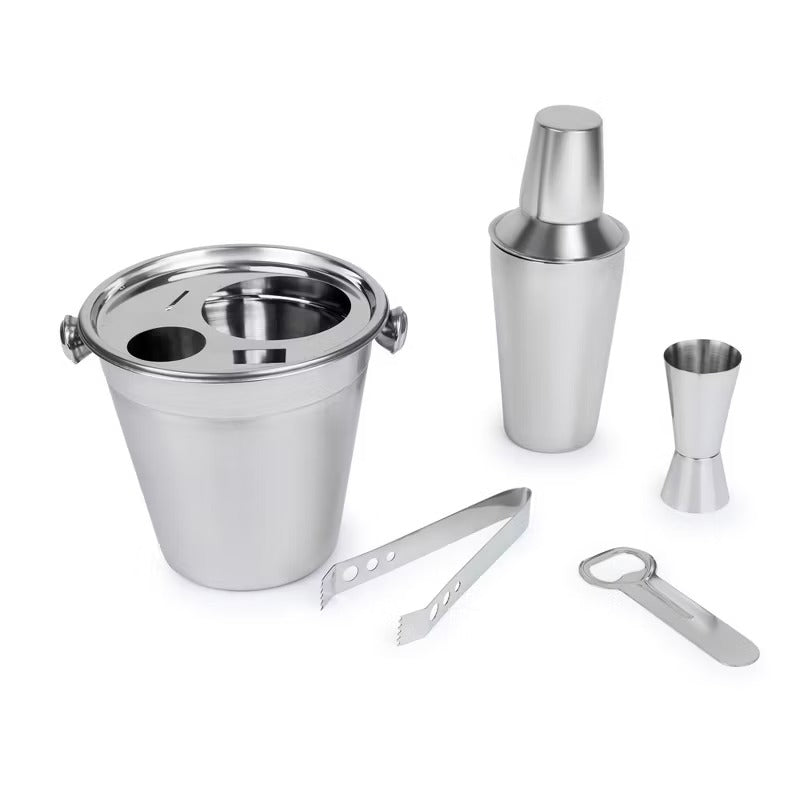 6-Piece Stainless Steel Cocktail Shaker Bar Set, Ice Bucket