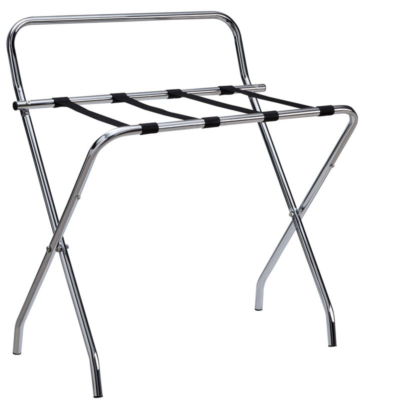 Kings Brand Furniture Ludlow Folding Luggage Rack High Back, Chrome