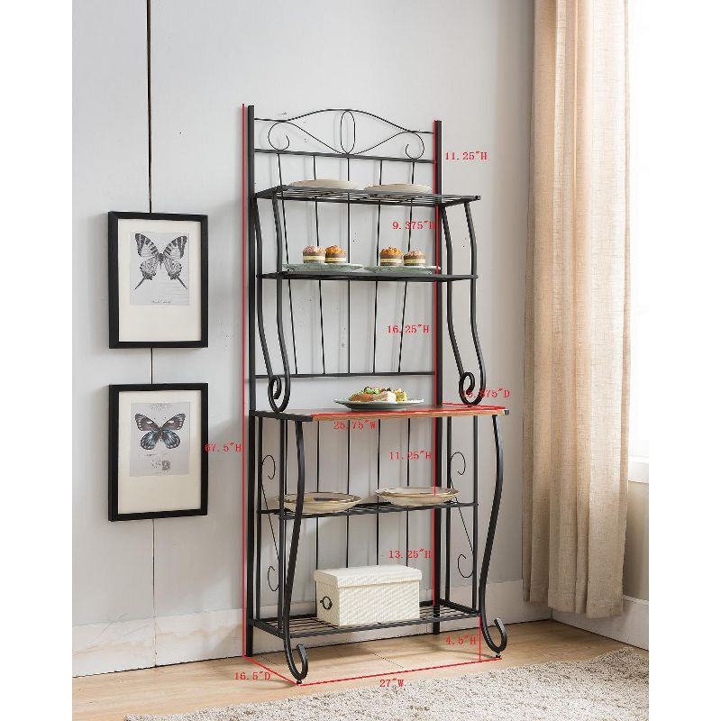 Kings Brand Furniture Brion 5-Tier Kitchen Storage Bakers Rack, Black/Walnut