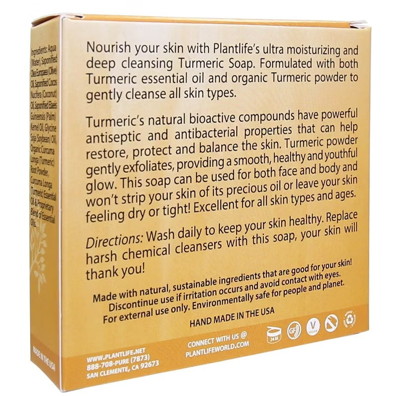 Plantlife Turmeric Bar Soap – Moisturizing, Soothing, Handcrafted, Plant-Based