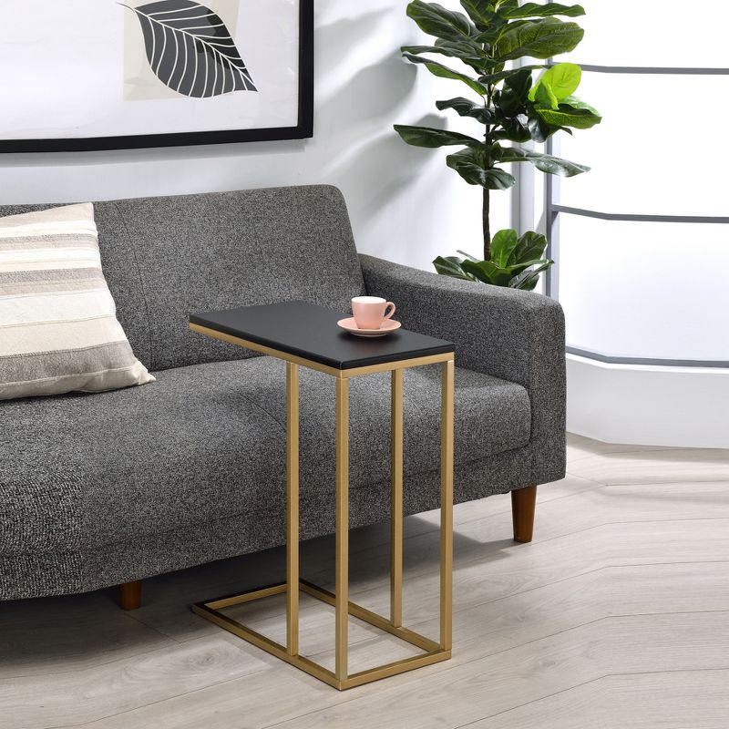 Kings Brand Furniture C-Shaped End Table Side Table for Sofa and Bed Couch Table TV Tray for Bedroom & Living Room, Gold/Black