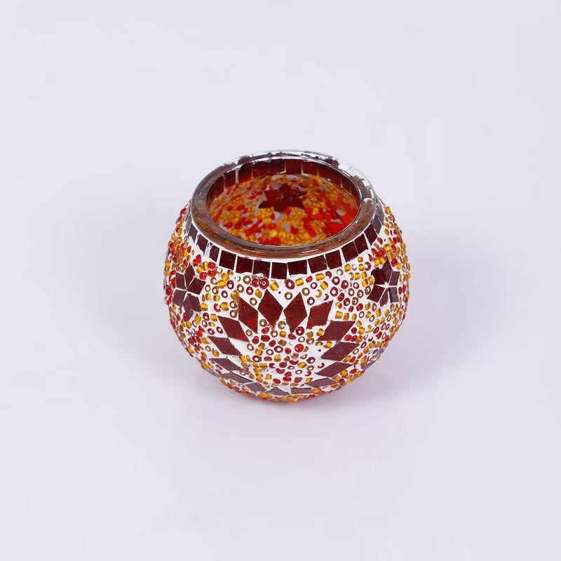 Kafthan 3.4 in. Handmade Orange Mosaic Glass Votive Candle Holder