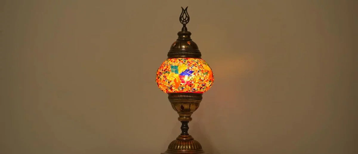 Kafthan 14.5 in. Handmade Multicolor Flowers Mosaic Glass Table Lamp