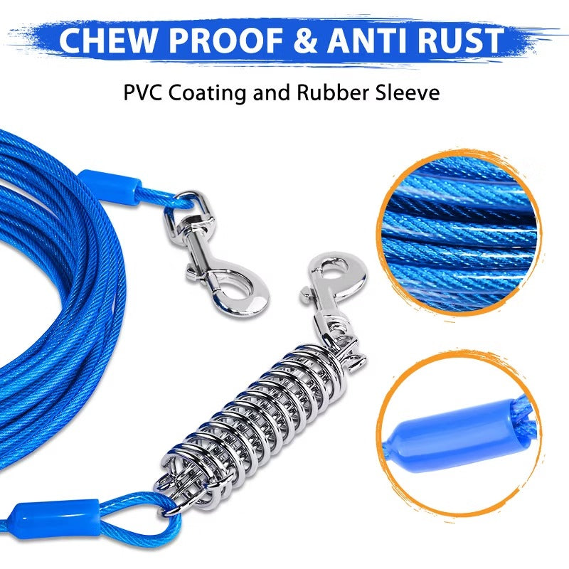 Petbobi 30ft Tie Out Cable for Small to Medium Dogs, Durable Spring and Metal Swivel Hooks Up to 120 Pounds