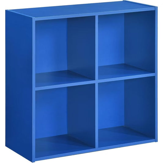 Kings Brand Furniture - 4-Cube Children's Bookcase, Kids Toy Storage Shelf Organizer for Playroom, Bedroom, Nursery School, Blue