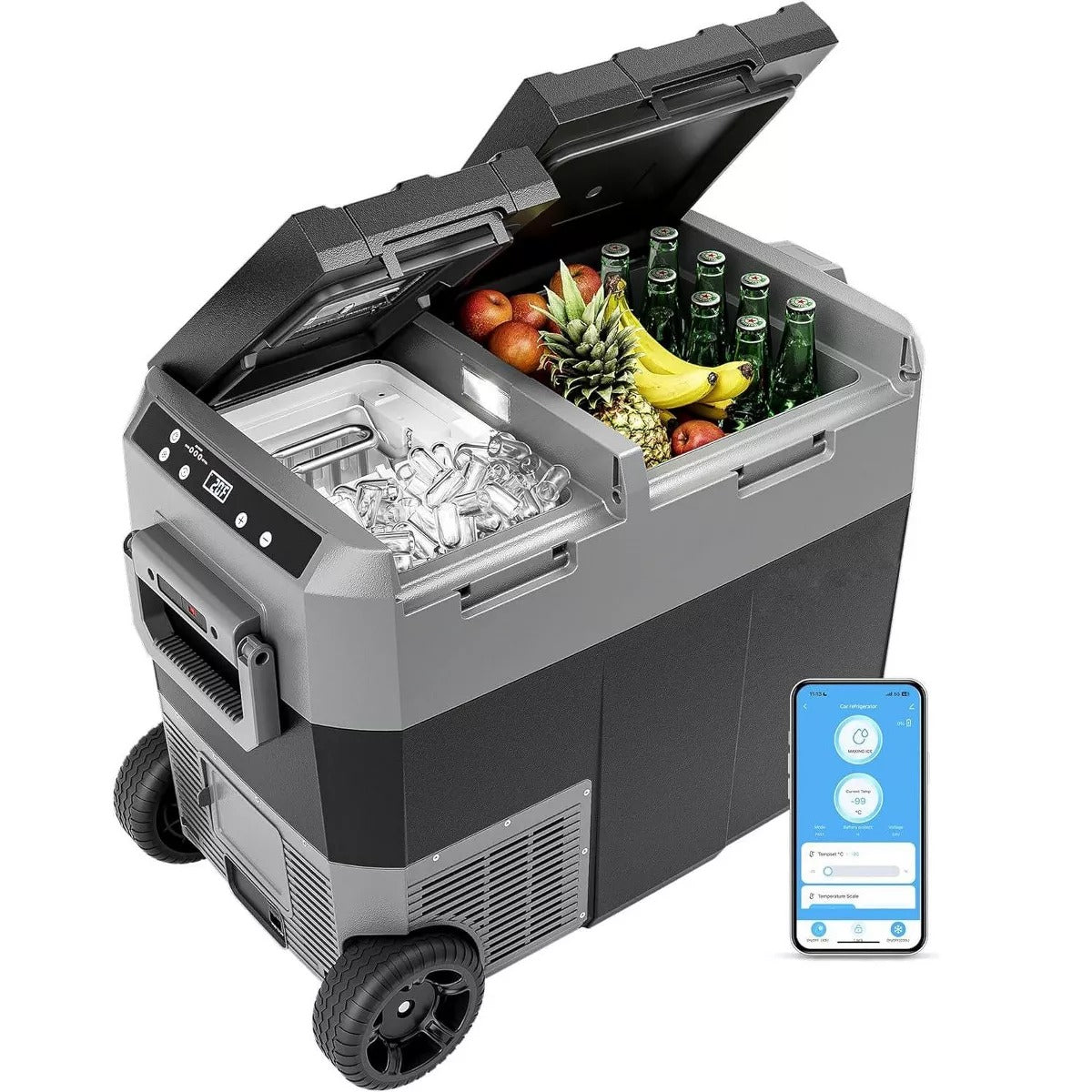 Simzlife 48Qt Dual Zone APP Control Outdoor Portable Car Refrigerator with Wheels