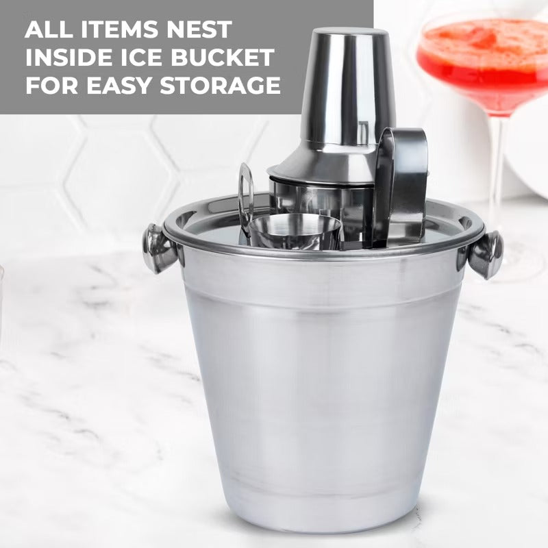 6-Piece Stainless Steel Cocktail Shaker Bar Set, Ice Bucket