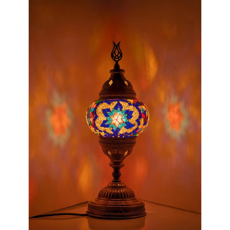 Kafthan 14.5 in. Handmade Multicolor Flower Mosaic Glass Table Lamp