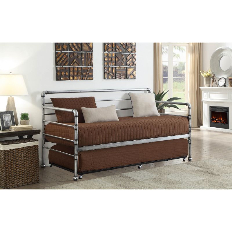 Kings Brand Furniture - Twin Size Metal Roll Out Platform Trundle Bed Frame for Daybed with Steel Slats, White