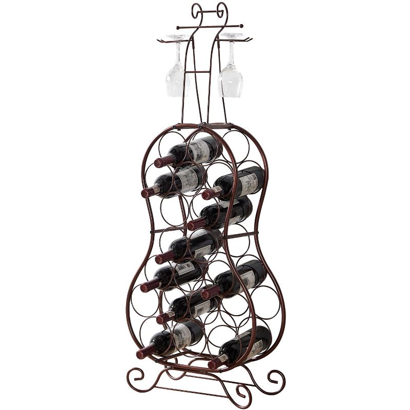 Kings Brand Furniture Cello-Shaped 19-Bottle Bronze Metal Wine Rack