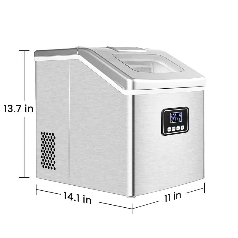 Simzlife 40 Lbs. Countertop Cube Ice Maker, Stainless Steel, Silver