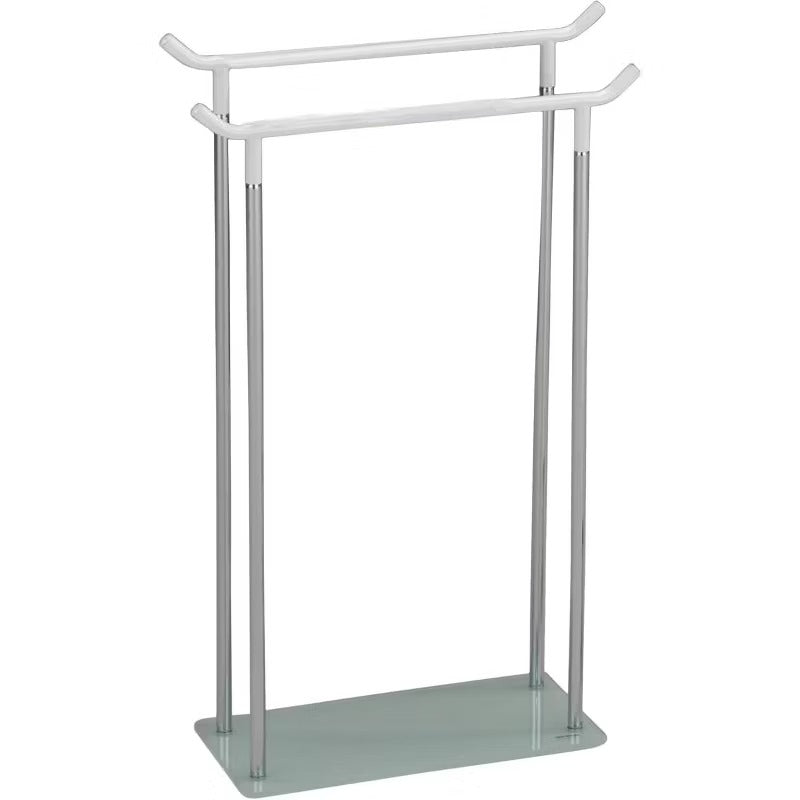 Kings Brand Furniture - Bryant Metal/Glass Free Standing Bathroom Towel Rack Stand, Chrome/White