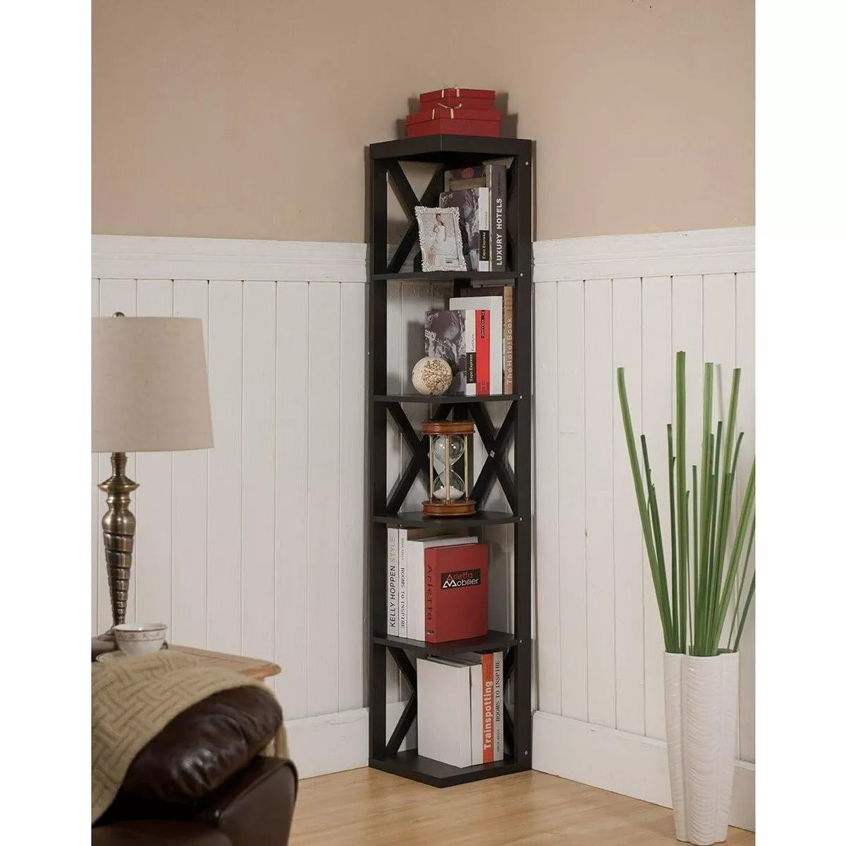 Kings Brand Furniture - Corner Unit 5 Tier Bookshelf/Bookcase Display Stand, Espresso