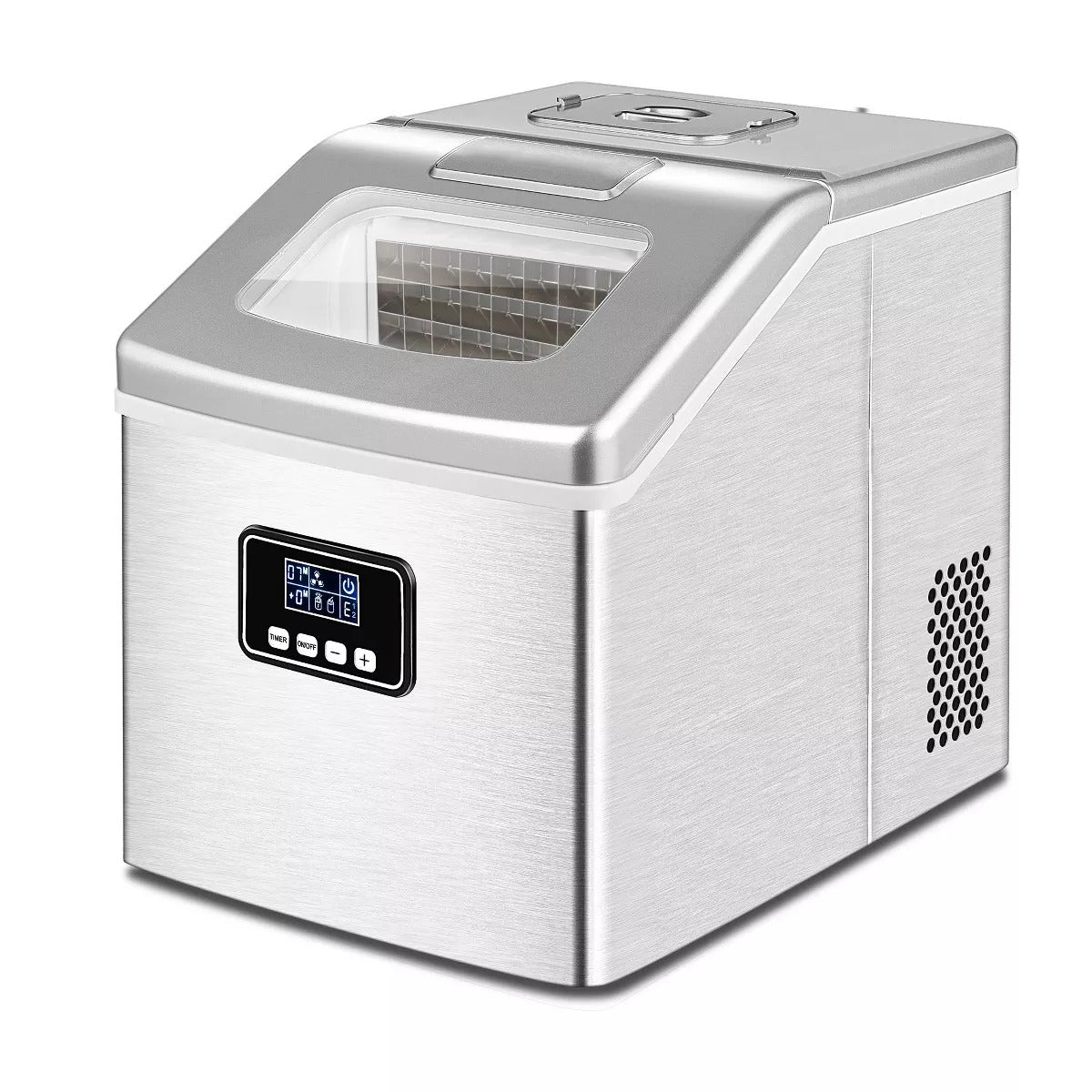 Simzlife 40 Lbs. Countertop Cube Ice Maker, Stainless Steel, Silver