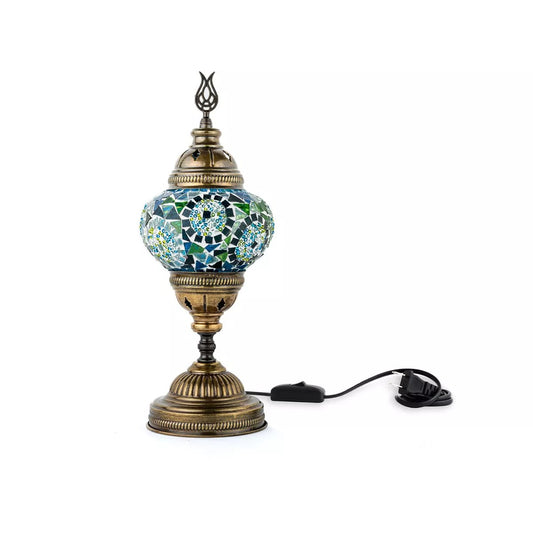 Kafthan 14.5 in. Handmade Turquoise Circles Mosaic Glass Table Lamp