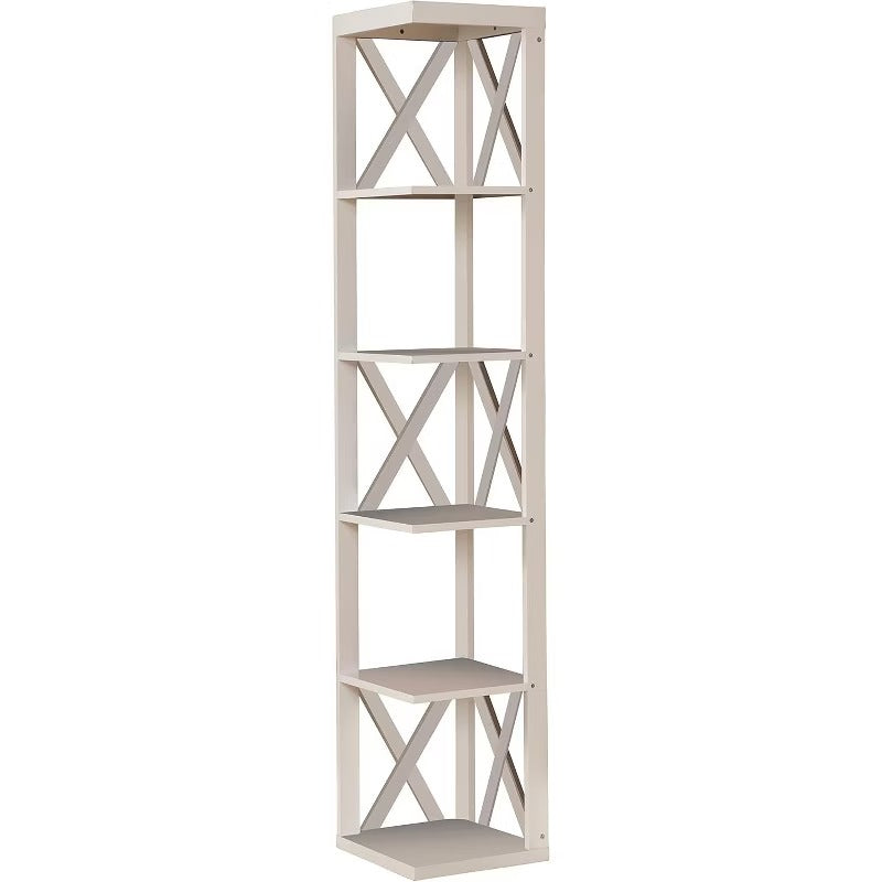 Kings Brand Furniture - Whiteley Wood Wall Corner 5 Tier Bookshelf Display Stand, White