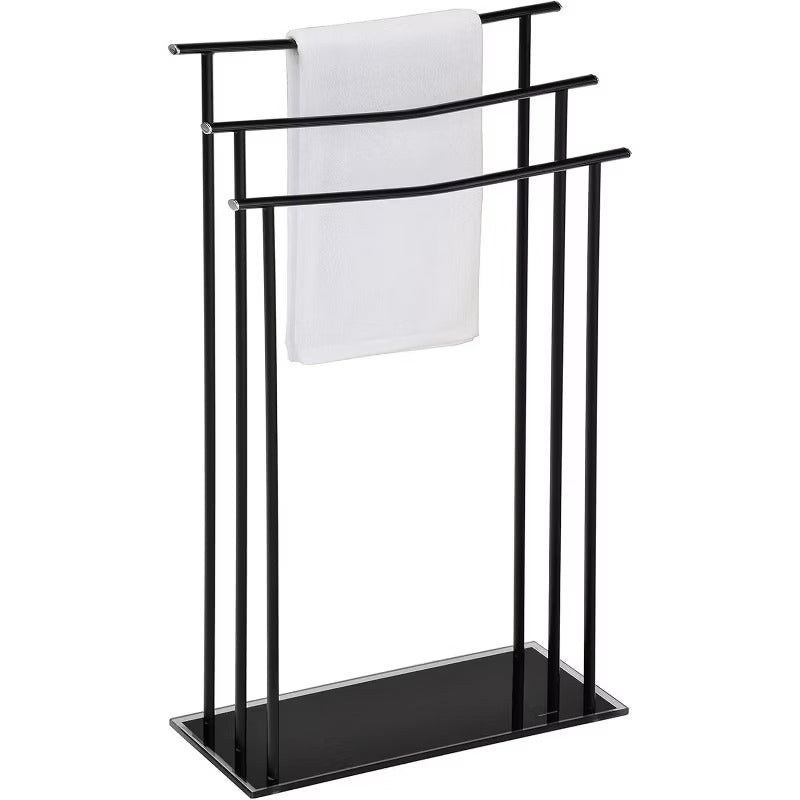 Kings Brand Furniture - 3 Tier Modern Freestanding Towel Rack Stand- Black Metal with Tempered Glass