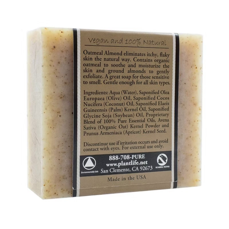 Plantlife Oatmeal Almond Bar Soap – Moisturizing, Soothing, Handcrafted, Plant-Based