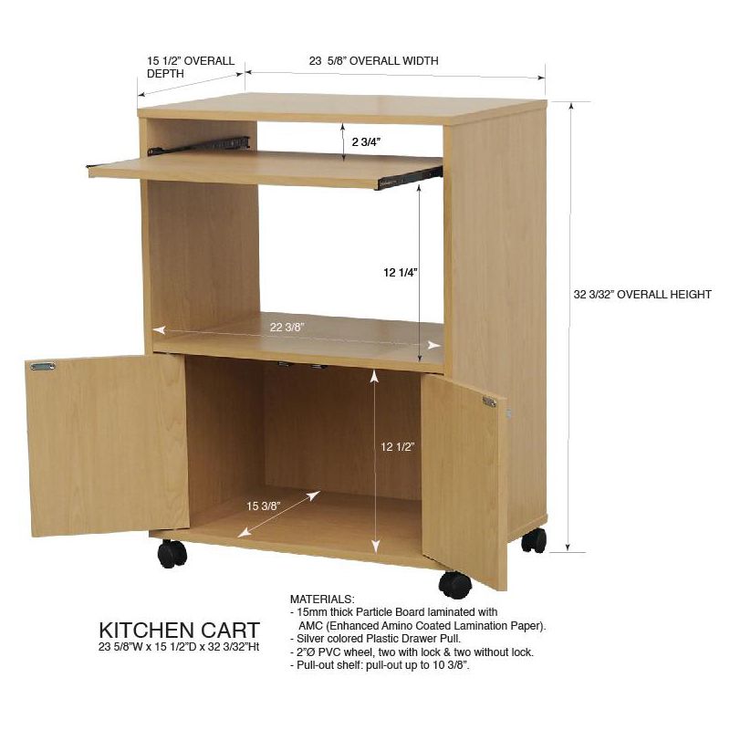 Kings Brand Furniture Byron 2-Door Kitchen Microwave Cart with Storage and Upper Pull Out Shelf