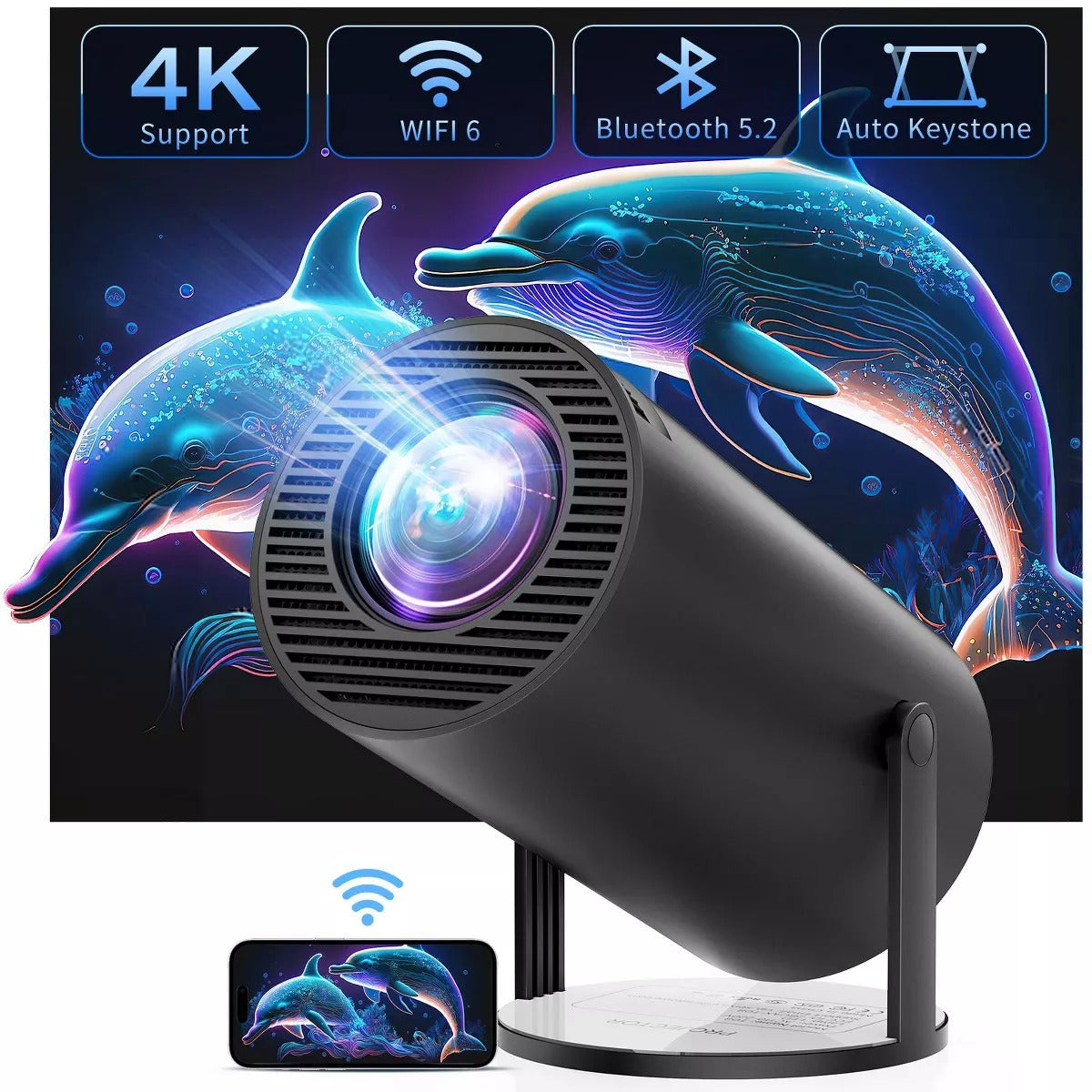 ARTSEA Projector 4K 1080P Support, Mini Projector Smart for Movie