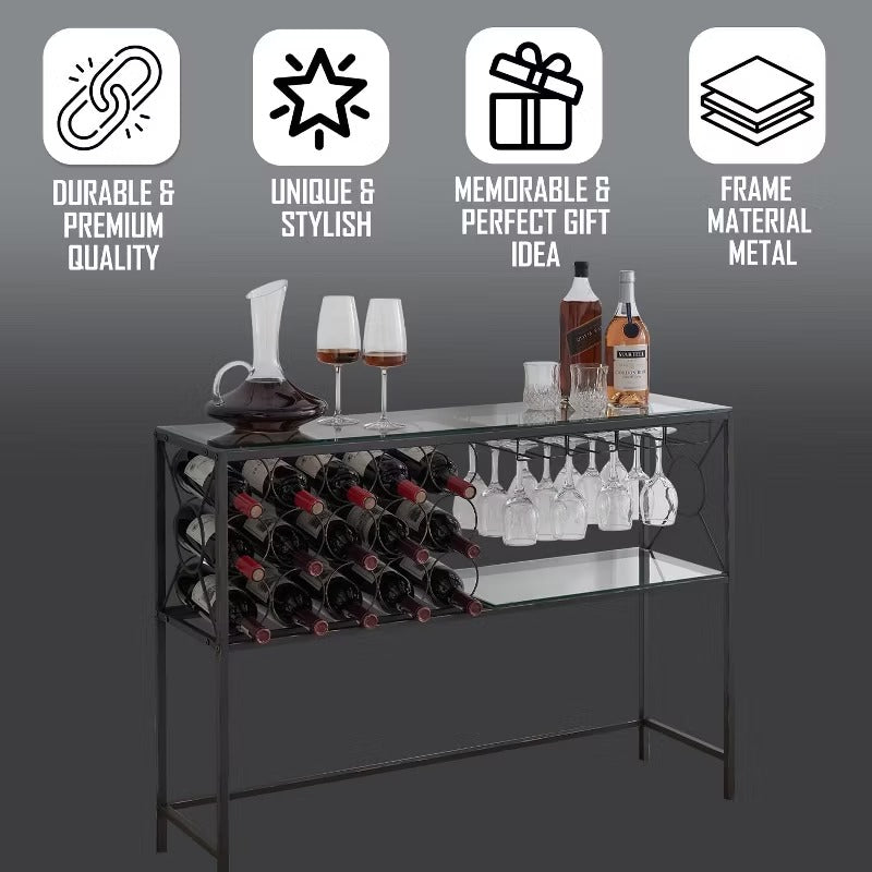 Kings Brand Furniture - Console Sofa Table with Wine Rack Storage, Bronze/Glass